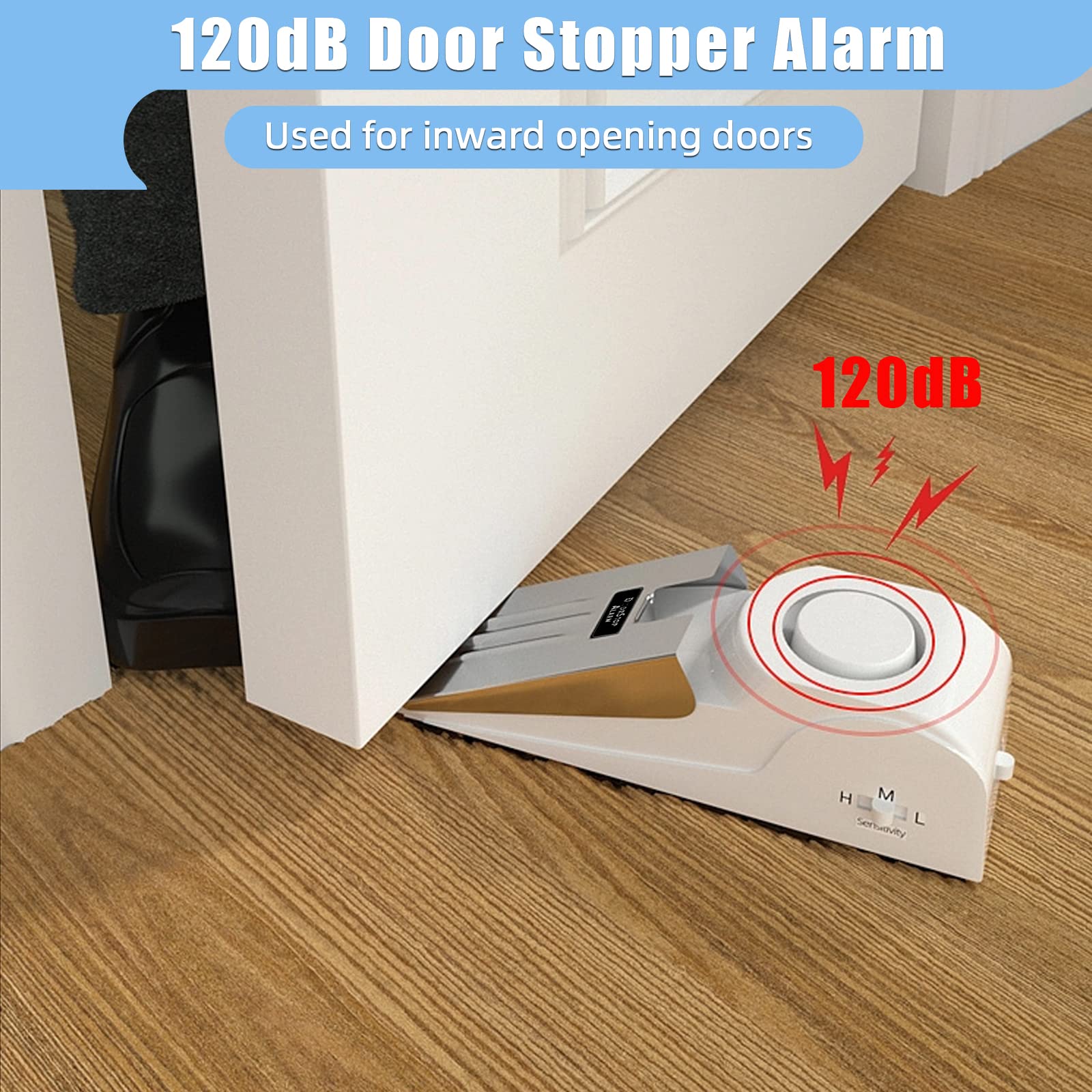 KERUI Door Stop Alarm with 120dB Siren Security Door Stopper Alarm for Travel, Hotel, Apartment and Home, 3 Levels Sensitivity Door Wedge Alarm (Pack of 4)