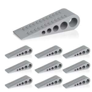 homotek 10 pack wedge rubber door stops door chucks stoppers wall protector for floor & bottom of door with self adhesive white holder, 5"x1-9/16"x1-5/16" (gray)