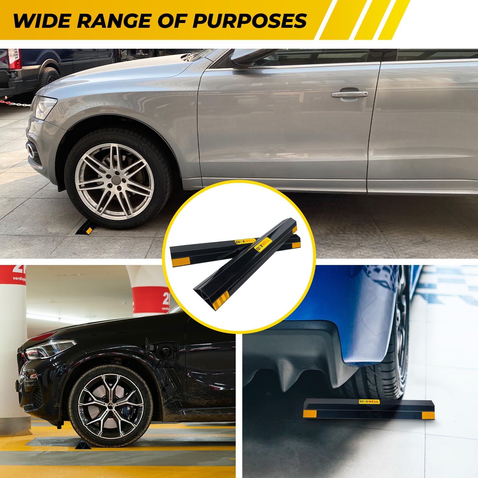 24 Inch (New Upgrade) 2 PCS Heavy Duty Car Parking Stopper for Garage, Parking Aid Protects Car, Parking Gadgets Easy to Install 2 Packs, 24" L x 3.7" W x 1.8" H