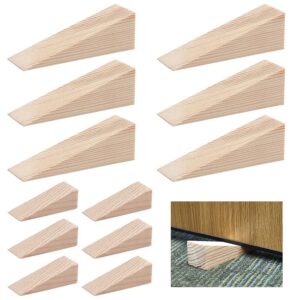 nbeads 12 pcs wood door stopper, non-slip door stops wedge sturdy and durable door stop wedge 2 sizes triangle wood block for wedge window door stops for home office