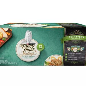 Fancy Feast Elegant Medleys Primavera Collection Cat Food Variety Pack 12-3 oz. Cans [Contains: 4 Each: Tender Turkey Primavera, Tuna Primavera, and White Meat Chicken Primavera]