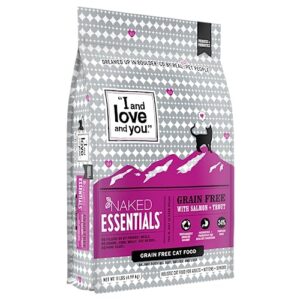 i and love and you naked essentials dry cat food - salmon + trout - grain free, real meat, no fillers, prebiotics + probiotics, 11lb bag