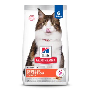 hill's science diet perfect digestion, adult 1-6, digestive support, dry cat food, chicken, brown rice, & whole oats, 6 lb bag