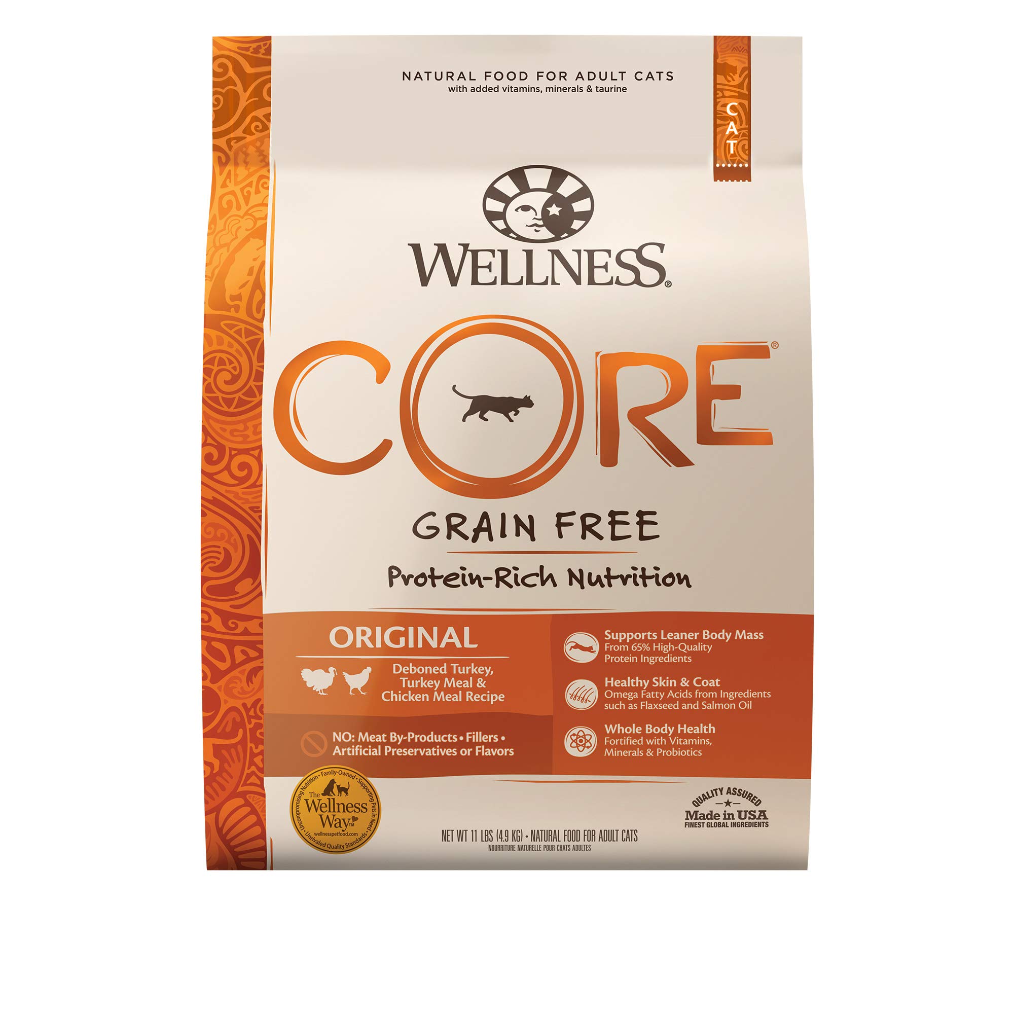 Wellness CORE High Protein Grain-Free Adult Dry Cat Food, Original Formula Turkey, Turkey Meal & Chicken Recipe, 11 Pound Bag