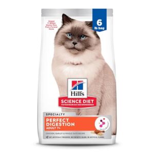 Hill's Science Diet Perfect Digestion, Senior Adult 7+, Digestive Support, Dry Cat Food, Chicken, Barley, & Whole Oats, 6 lb Bag