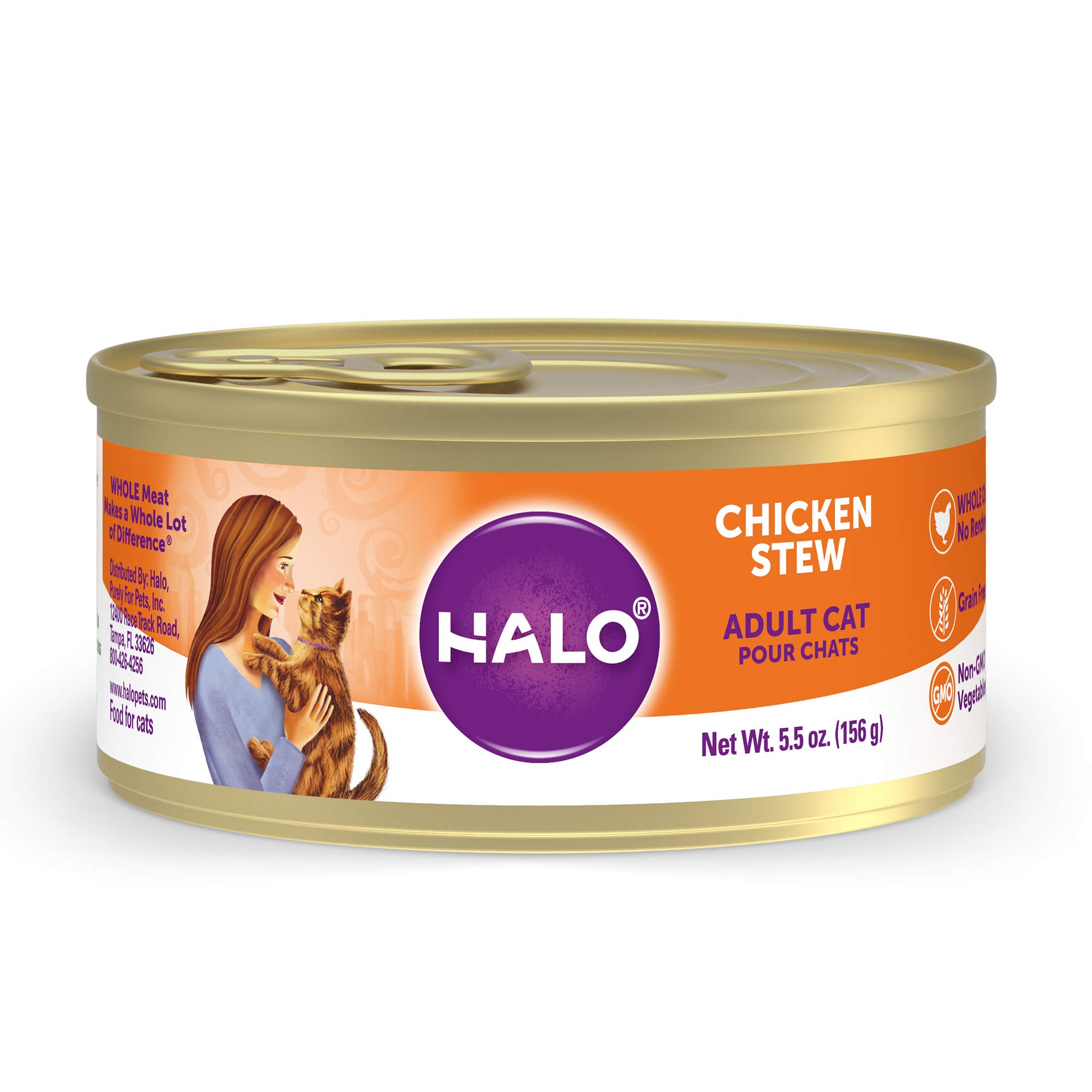 Halo Adult Wet Cat Food, Grain Free, Chicken Stew 5.5oz Can (Pack of 12)