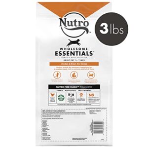 NUTRO WHOLESOME ESSENTIALS Adult Hairball Control Natural Dry Cat Food Farm-Raised Chicken & Brown Rice Recipe, 3 lb. Bag