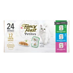 purina fancy feast gourmet wet cat food variety pack, petites gravy collection, break-apart tubs, 24 servings - (pack of 12) 2.8 oz. tubs