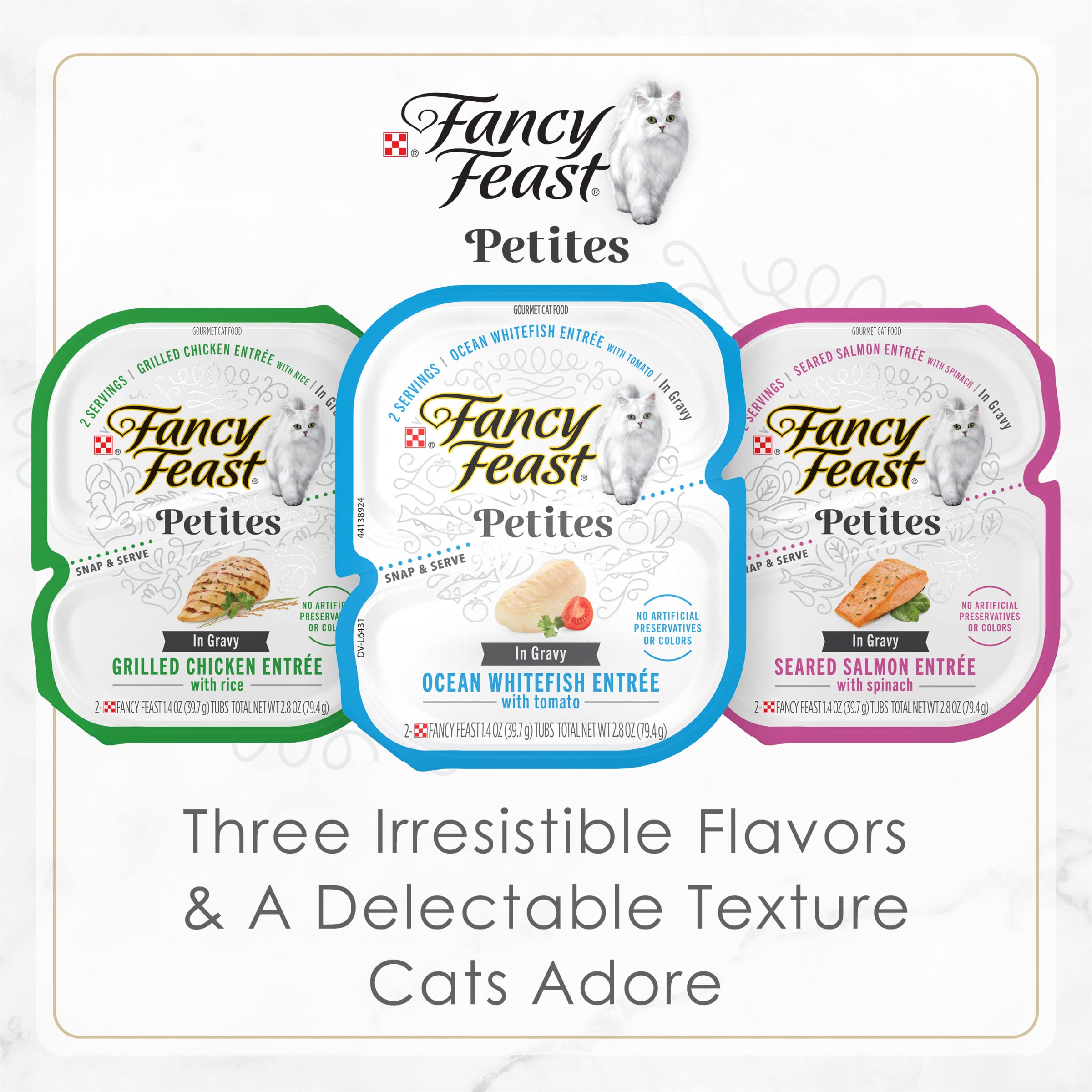 Purina Fancy Feast Gourmet Wet Cat Food Variety Pack, Petites Gravy Collection, break-apart tubs, 24 servings - (Pack of 12) 2.8 oz. Tubs