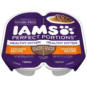 IAMS PERFECT PORTIONS Healthy Kitten Grain Free* Wet Cat Food Cuts in Gravy, Chicken Recipe, (24) 2.6 oz. Easy Peel Twin-Pack Trays