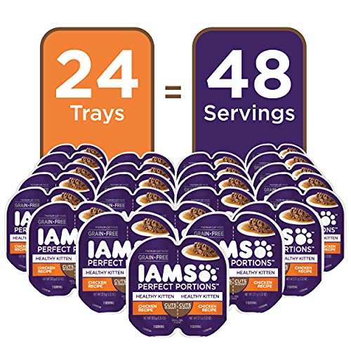 IAMS PERFECT PORTIONS Healthy Kitten Grain Free* Wet Cat Food Cuts in Gravy, Chicken Recipe, (24) 2.6 oz. Easy Peel Twin-Pack Trays