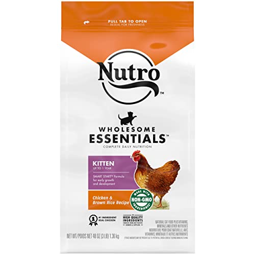 NUTRO WHOLESOME ESSENTIALS Kitten Natural Dry Cat Food for Early Development Farm-Raised Chicken & Brown Rice Recipe, 3 lb. Bag