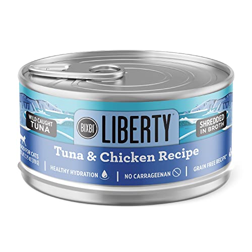 BIXBI Liberty Wet Cat Food Shreds Variety Pack Featuring Chicken/Salmon Recipe & Tuna/Chicken Recipe – (2.75 Ounce Cans, Case of 12)