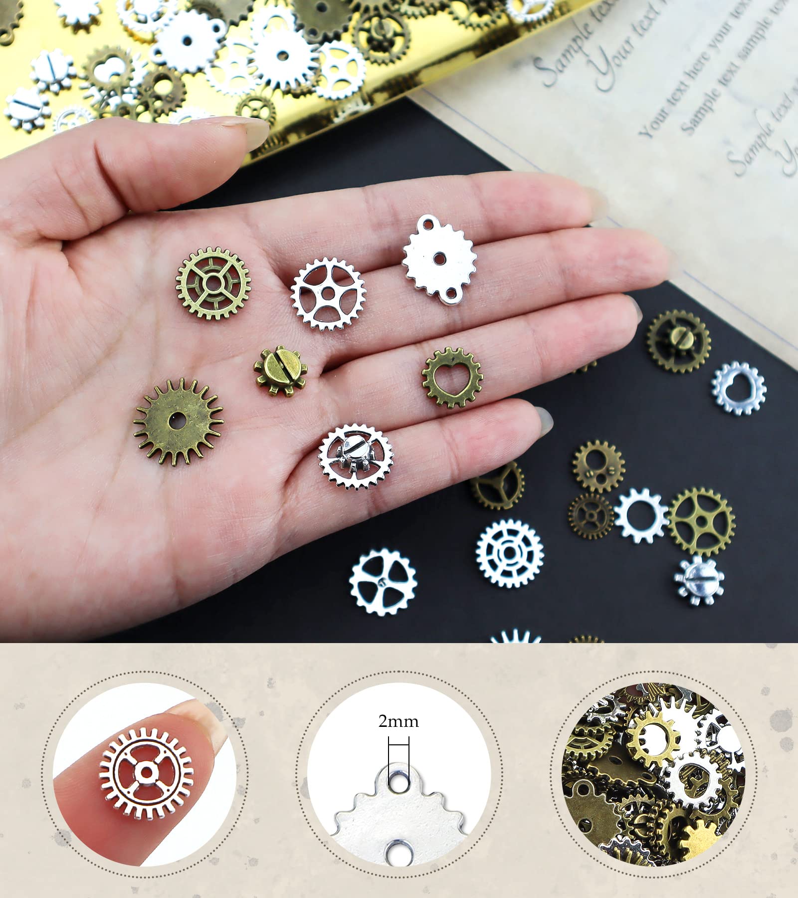 JIALEEY 130PCS Steampunk Gears Charms Bronze & Silver Assorted Antique Steampunk Gears Charms Pendant Clock Watch Wheel Gear DIY for Jewelry Making Crafting