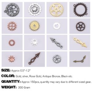 BigOtters 200 Gram Antique Steampunk Gear,Mix Steampunk Wheel Alloy Gear Pendants Charms for Crafting Jewelry Making