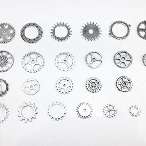 Yueton 100 Gram (Approx 70pcs) Antique Steampunk Gears Charms Clock Watch Wheel Gear for Crafting (Silver)