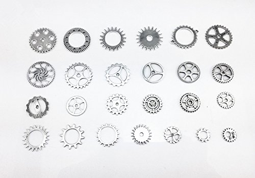 Yueton 100 Gram (Approx 70pcs) Antique Steampunk Gears Charms Clock Watch Wheel Gear for Crafting (Silver)