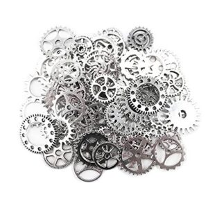 Yueton 100 Gram (Approx 70pcs) Antique Steampunk Gears Charms Clock Watch Wheel Gear for Crafting (Silver)