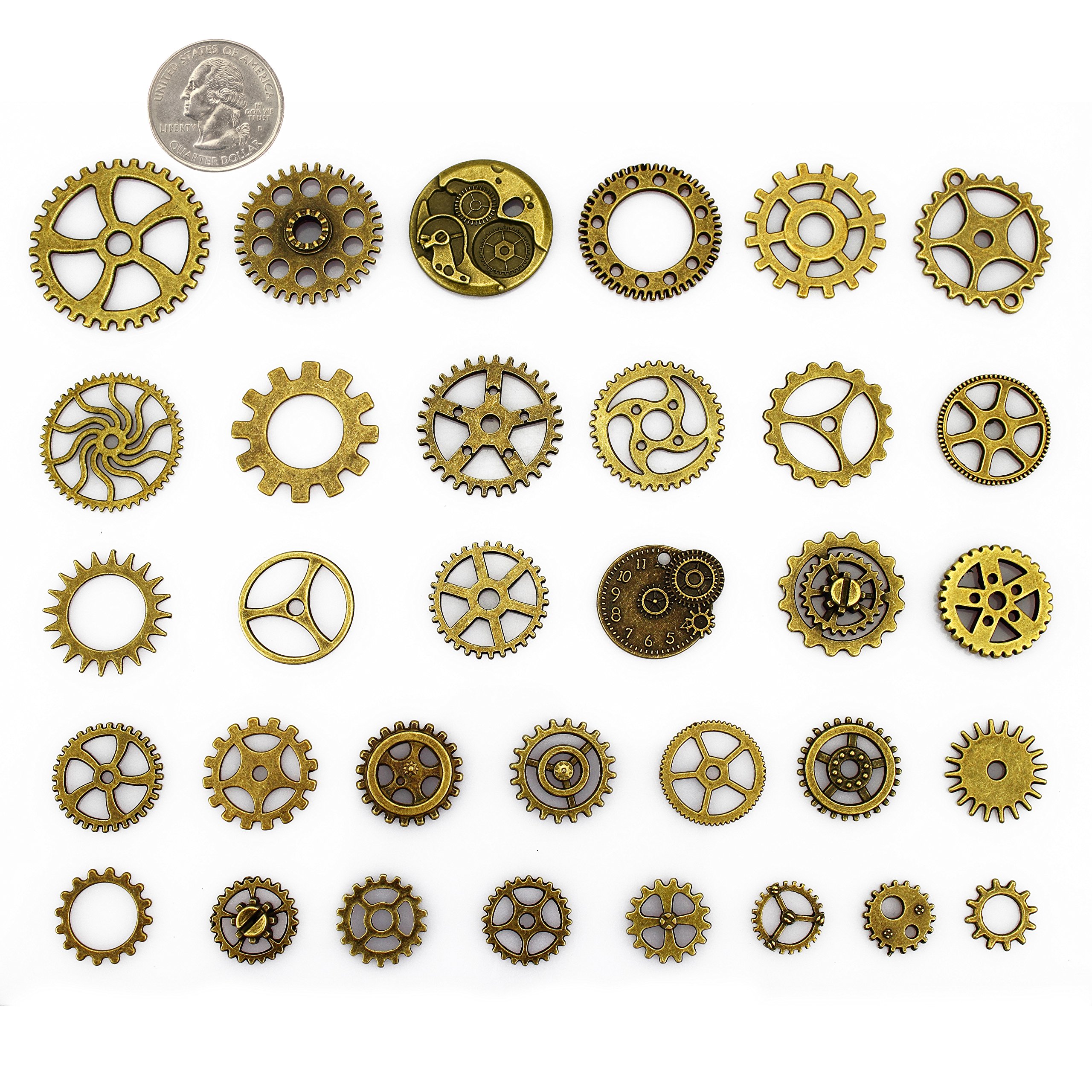 LolliBeads® 120 Gram Antiqued Bronze Metal Skeleton Steampunk Watch Gear Cog Wheel Sets(80pcs)