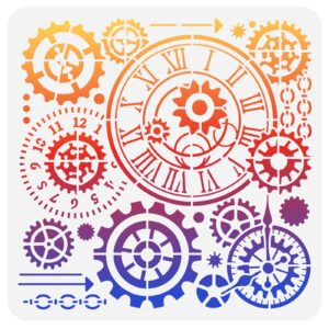 FINGERINSPIRE Gear Stencils for Painting 11.8x11.8 inch Steampunk Stencils Clock Gear Stencil Plastic Gears Pattern Stencil Reusable DIY Art and Craft Stencils for Painting on Wood Wall and Tile