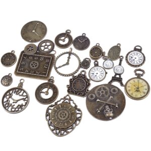 BronaGrand 20pcs Mixed Antiqued Bronze Charms Clock Face Charm Pendant, DIY Crafts, Gears, Jewelry Making, Steampunk Pendants