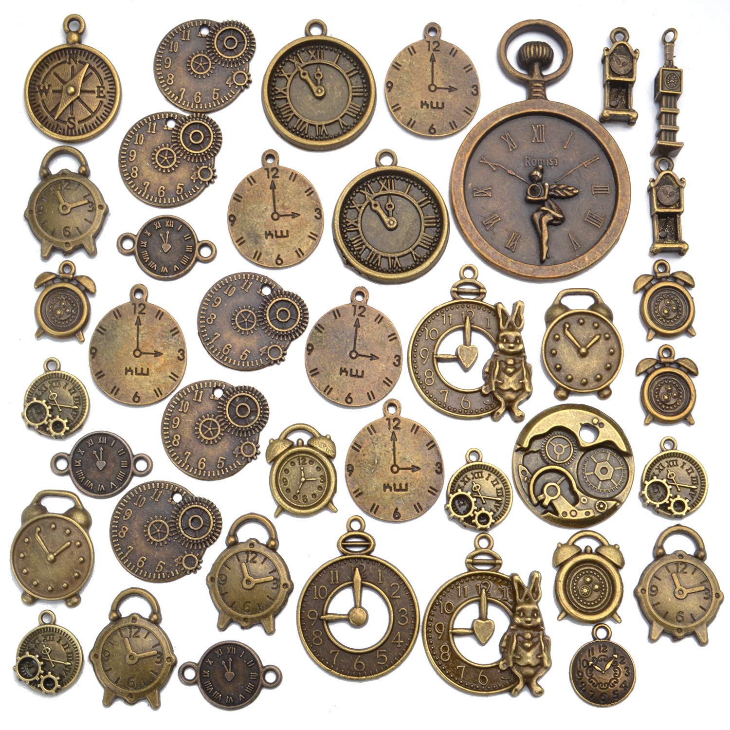 100g(about 40pcs) Alloy Clock Face Charm Pendant Steam Punk Gears Wheel Pendants Beads Craft Supplies for Jewelry Making, Antique Bronze