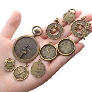 100g(about 40pcs) Alloy Clock Face Charm Pendant Steam Punk Gears Wheel Pendants Beads Craft Supplies for Jewelry Making, Antique Bronze