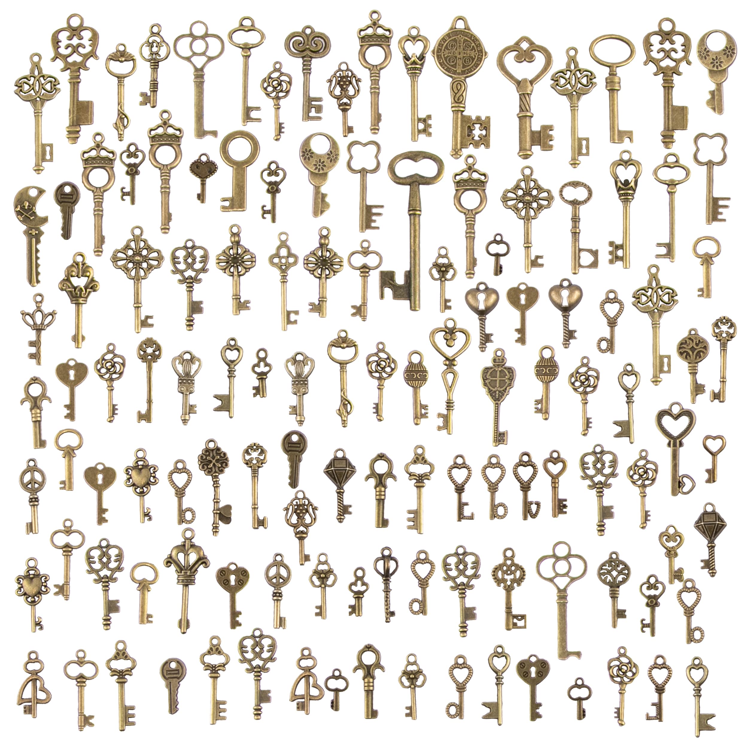 CHuangQi 125pcs/6oz Vintage Skeleton Keys Set, Steampunk Key Necklace, Antique Bronze Charms Pendants, DIY Handcrafts Jewelry Making, Wedding & Birthday Party Favors