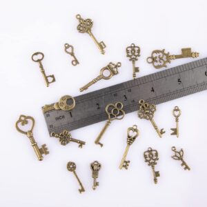 CHuangQi 125pcs/6oz Vintage Skeleton Keys Set, Steampunk Key Necklace, Antique Bronze Charms Pendants, DIY Handcrafts Jewelry Making, Wedding & Birthday Party Favors