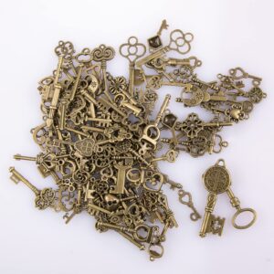 CHuangQi 125pcs/6oz Vintage Skeleton Keys Set, Steampunk Key Necklace, Antique Bronze Charms Pendants, DIY Handcrafts Jewelry Making, Wedding & Birthday Party Favors