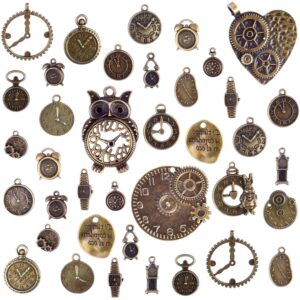 bronagrand 100 grams(approx 38 pieces) mixed clock face charms steampunk pendants watch charms for bracelets, necklaces, jewelry and crafts making, antique bronze