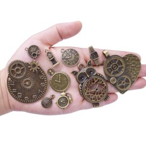 BronaGrand 100 Grams(Approx 38 Pieces) Mixed Clock Face Charms Steampunk Pendants Watch Charms for Bracelets, Necklaces, Jewelry and Crafts Making, Antique Bronze