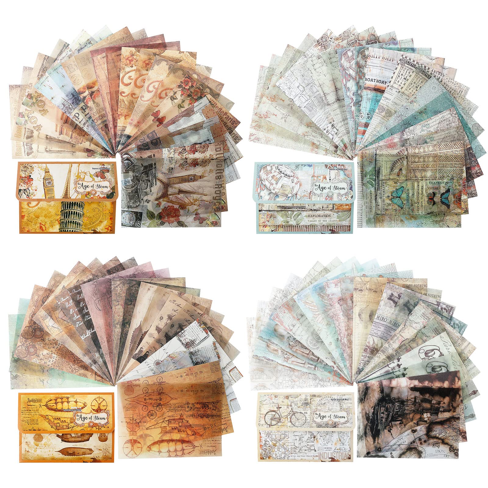 Vintage Scrapbook Paper Pack, Ephemera for Junk Journal Steampunk Craft Paper Collage Paper Journaling Supplies Scrapbooking Emblishments, 4.1 × 5.5 inches, 40 Designs 80 Sheets