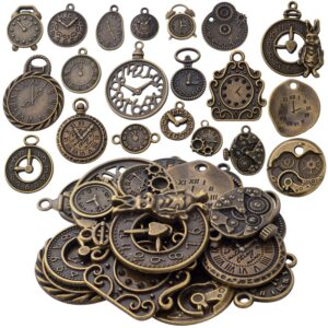 20pcs antique bronze clock face charms alloy watch steampunk charm pendants connector alice clock charms craft supplies for diy bracelet necklace jewelry making accessories