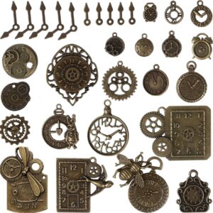 bihrtc 40pcs antique bronze mix skeleton steampunk clock face watch gear cog wheel pendant charms jewelry making diy steampunk gear pendant charms