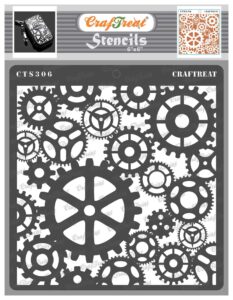 craftreat steampunk stencils for painting on wood, canvas, paper, fabric, floor, wall and tile - gears stencil - 6x6 inches - reusable diy art and craft stencils - clock gear stencil
