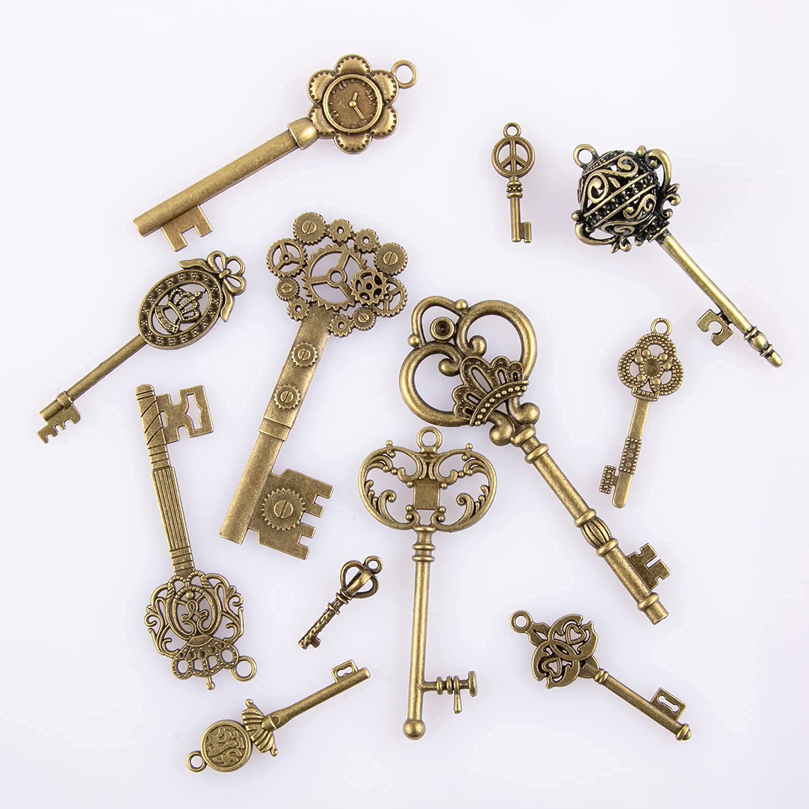 CHuangQi Vintage Skeleton Keys Set, Filigree Steampunk Keys, Antique Bronze Charms Pendants, Pack of 12 Different Style (Pack of 12)