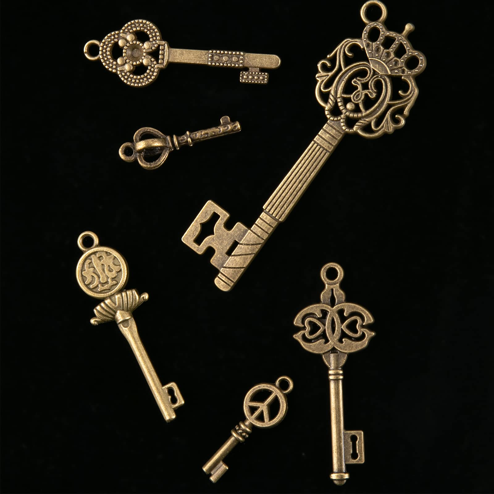 CHuangQi Vintage Skeleton Keys Set, Filigree Steampunk Keys, Antique Bronze Charms Pendants, Pack of 12 Different Style (Pack of 12)