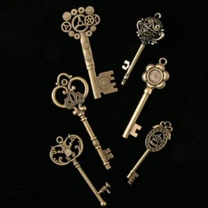 CHuangQi Vintage Skeleton Keys Set, Filigree Steampunk Keys, Antique Bronze Charms Pendants, Pack of 12 Different Style (Pack of 12)