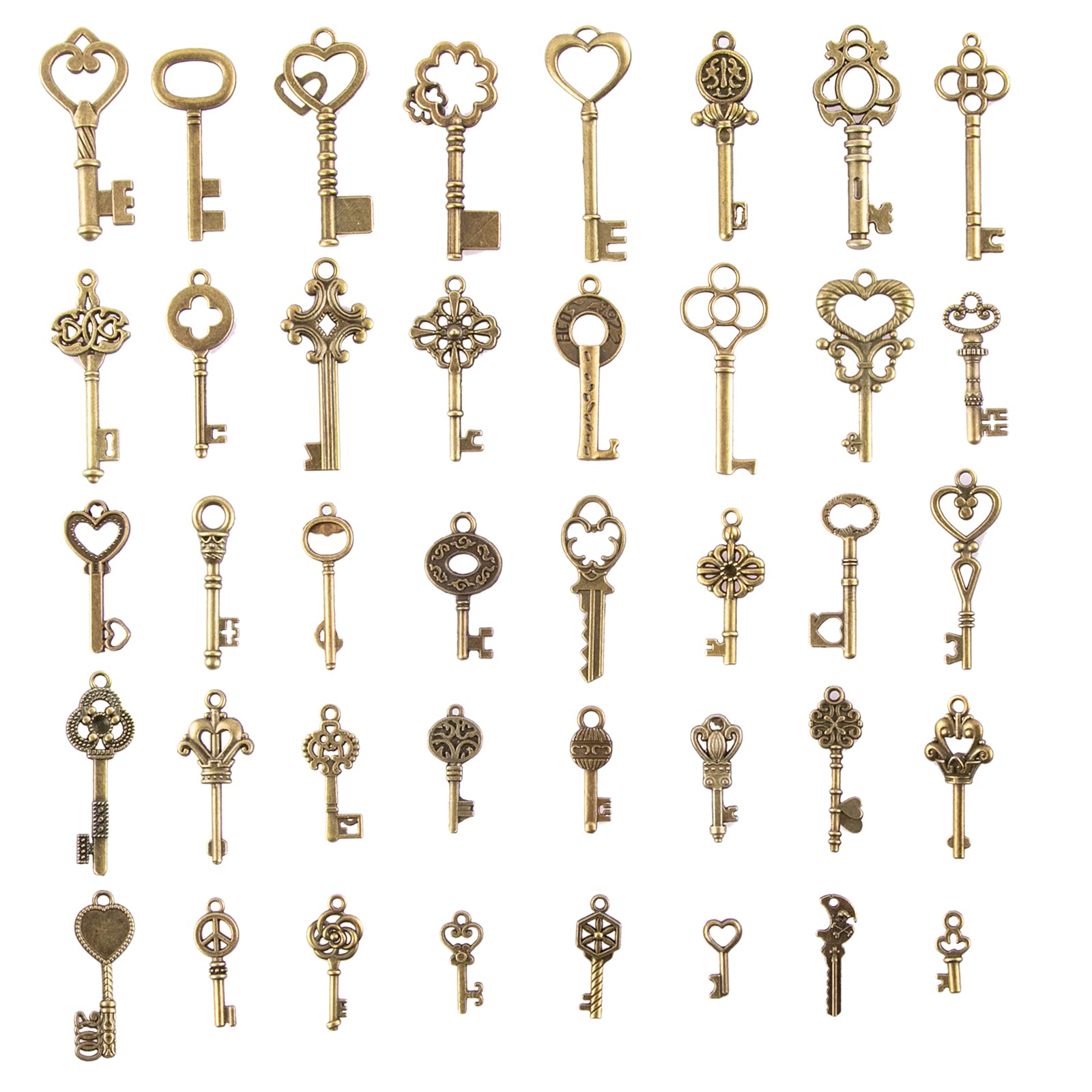 CHuangQi 40PCS Antique Bronze Vintage Skeleton Keys Charm Set, Steampunk Key DIY Handmade Accessories, Jewelry Making Supplies Wedding Favors