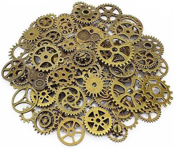 Bodosac 300 Gram Assorted Vintage Antique Steampunk Gears Charms Watch Cog Wheel Sets 5 Color