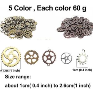 Bodosac 300 Gram Assorted Vintage Antique Steampunk Gears Charms Watch Cog Wheel Sets 5 Color