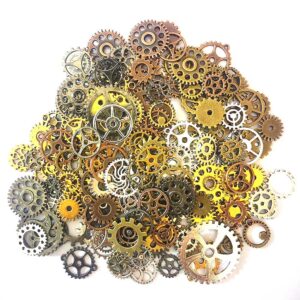 Bodosac 300 Gram Assorted Vintage Antique Steampunk Gears Charms Watch Cog Wheel Sets 5 Color