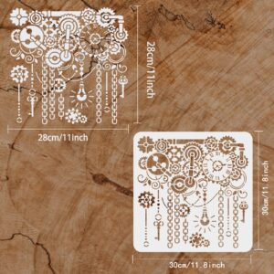 FINGERINSPIRE Gear Stencils 11.8x11.8 inch Clock Painting Stencil Plastic Clock & Key & Gear Patterns Stencil Steampunk Stencils Reusable DIY Art and Craft Stencils for Painting on Wood Fabric Walls