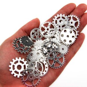 ALL in ONE MAHAVIMOKSA 200 Grams Steampunk Gear Wheel Charms Cog Connectors Pendants Jewelry Finding DIY Craft (Silver)