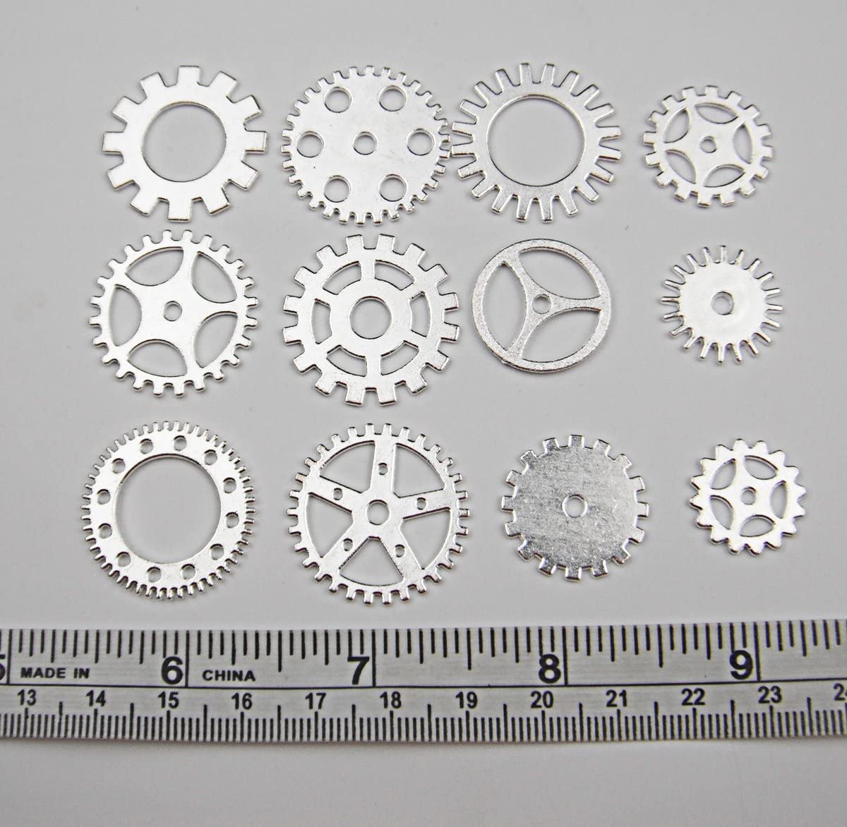 ALL in ONE MAHAVIMOKSA 200 Grams Steampunk Gear Wheel Charms Cog Connectors Pendants Jewelry Finding DIY Craft (Silver)