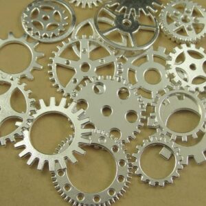 ALL in ONE MAHAVIMOKSA 200 Grams Steampunk Gear Wheel Charms Cog Connectors Pendants Jewelry Finding DIY Craft (Silver)