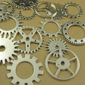 ALL in ONE MAHAVIMOKSA 200 Grams Steampunk Gear Wheel Charms Cog Connectors Pendants Jewelry Finding DIY Craft (Silver)