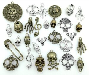 alimitopia 100 grams assorted skull skeleton bone punk steampunk charm pendant connector for diy necklace bracelet jewelry making findings