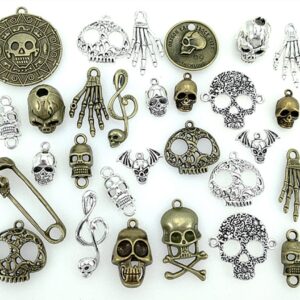 ALIMITOPIA 100 Grams Assorted Skull Skeleton Bone Punk Steampunk Charm Pendant Connector for DIY Necklace Bracelet Jewelry Making Findings